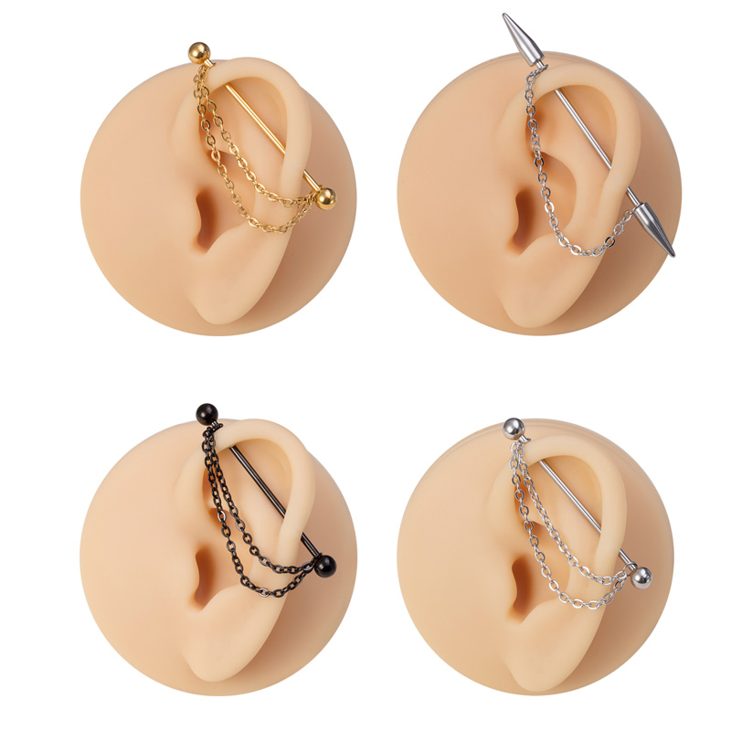 Industrial Barbell Long - 1pc Industrial Piercing Barbell with Chain
