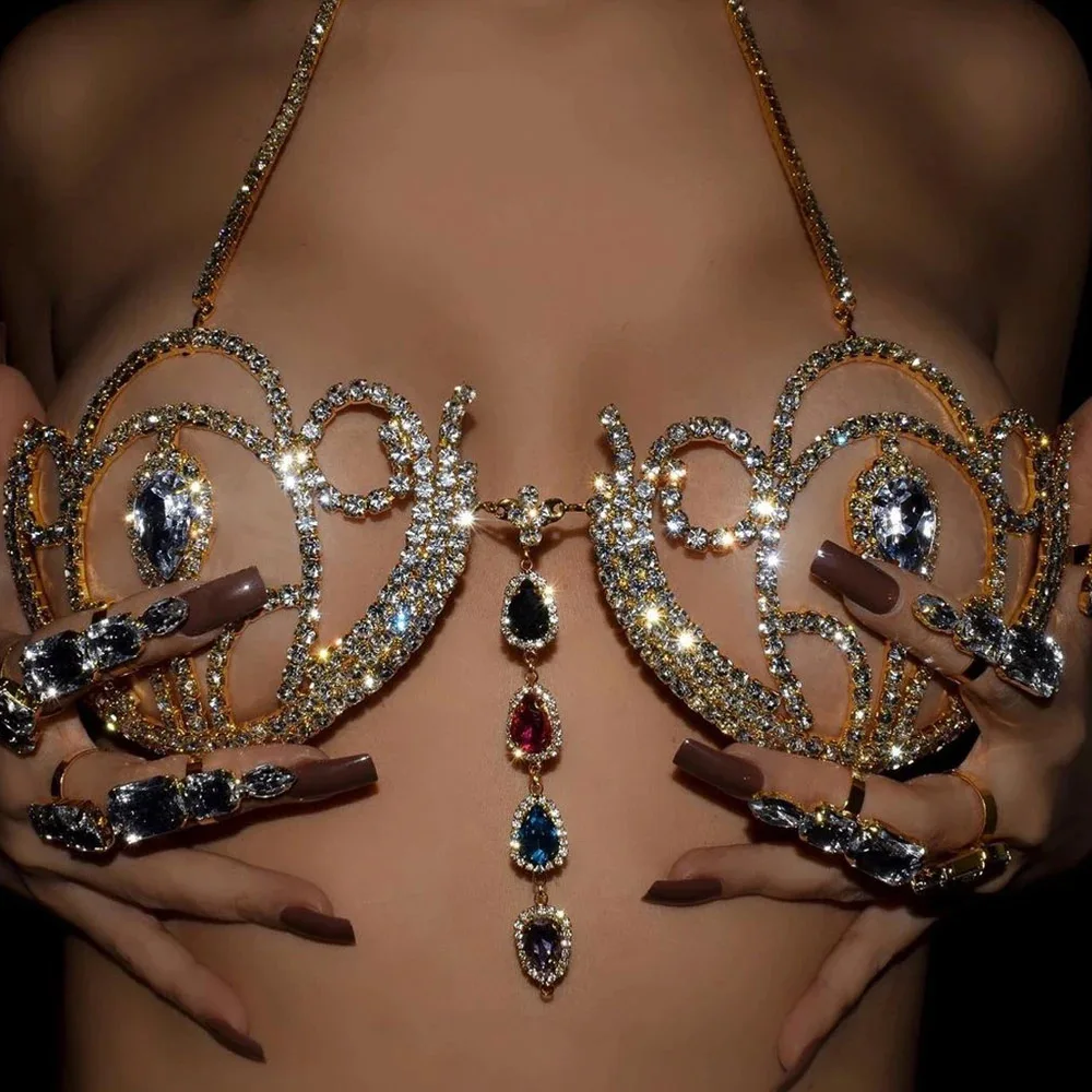 Body Jewelry Retainers - Luxury Rhinestone Bikini Bra Geometric Water