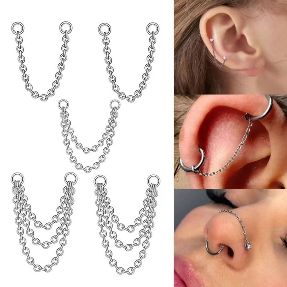 Body Jewelry Titanium - Titanium Nose Chain Three Layer Chain
