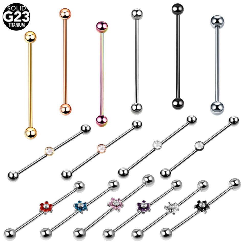Industrial Barbell Long - 1PC Titanium Piercing Gem Industrial Barbell