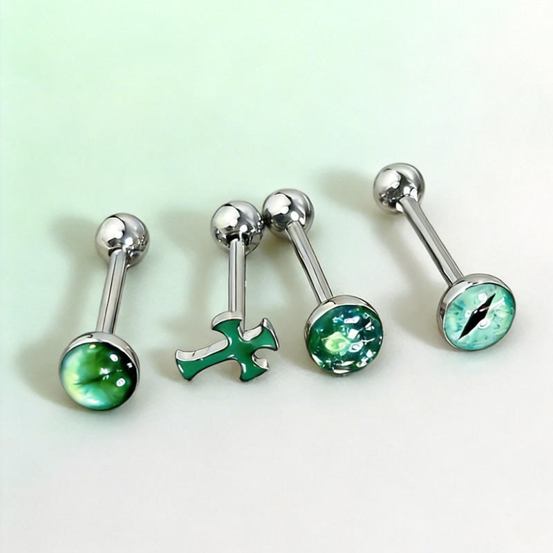 Body Jewelry Titanium - 1Pc High-Quality Trendy Green Sparkling Cross