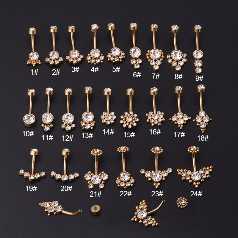 Body Jewelry Titanium - Zircon Golden Belly Button Rings Stainless